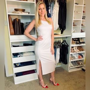 Womens Spaghetti Strap Split Hem Midi Dress